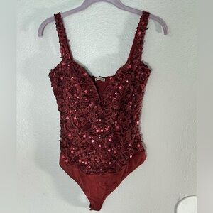 Intimately Free People At First Sight Bodysuit in Terracotta Red Sequin Medium